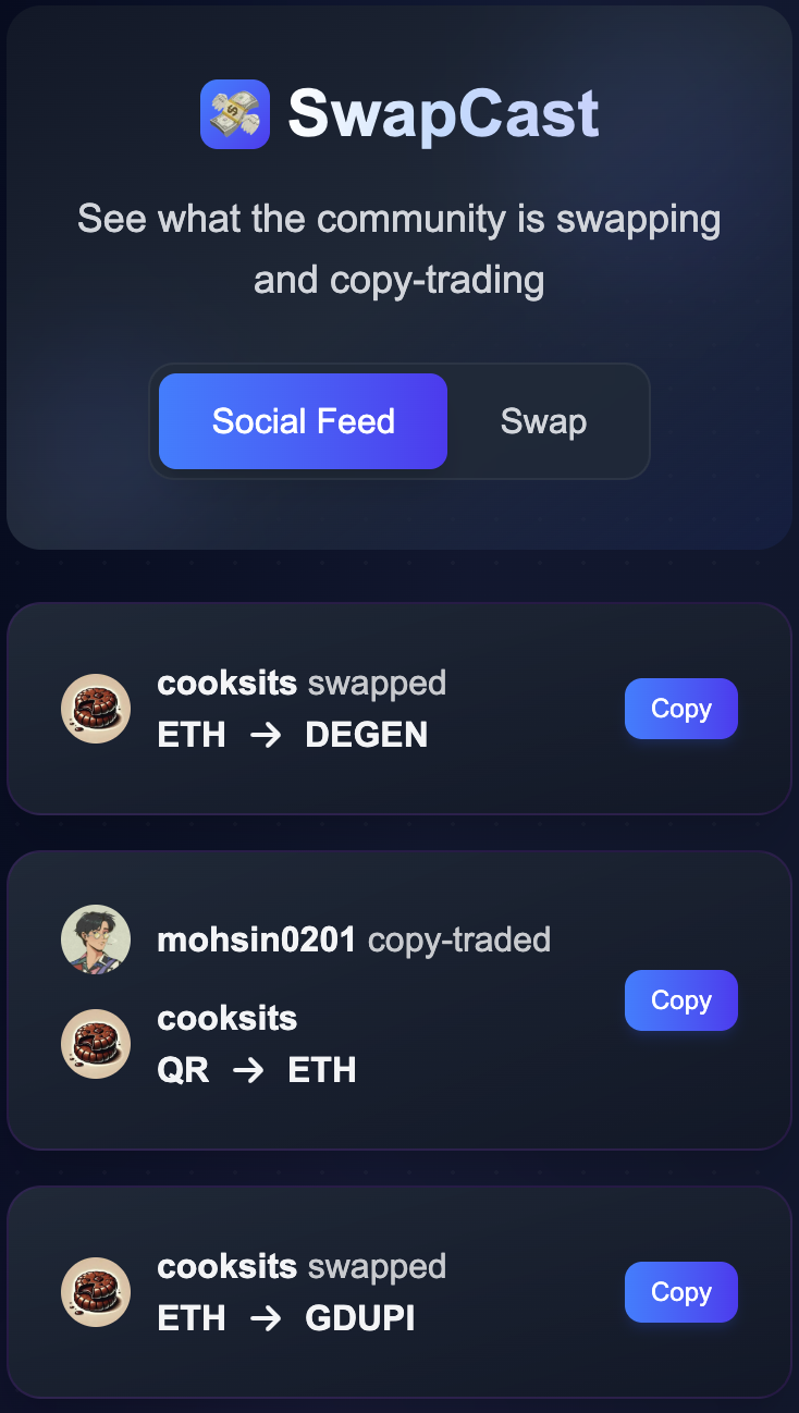 Swapcast - Farcaster Mini Apps screenshot